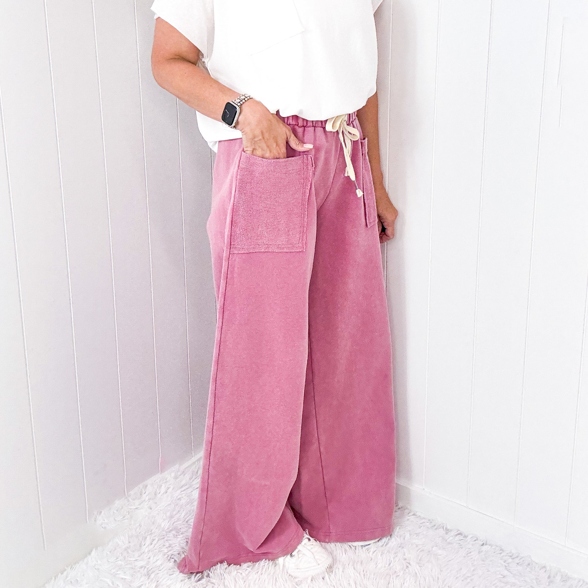 POL Standing in Place Wide Leg French Terry Pull on Palazzo Sweatpants in 2 Colors - Boujee Boutique 