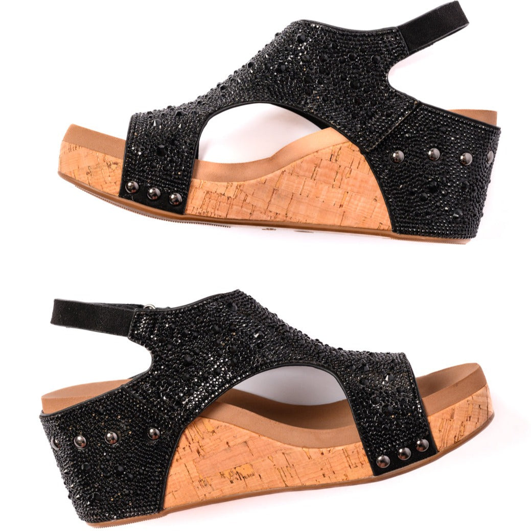 Corkys Ashley Wedge Sandals in Black Rhinestone - Boujee Boutique 