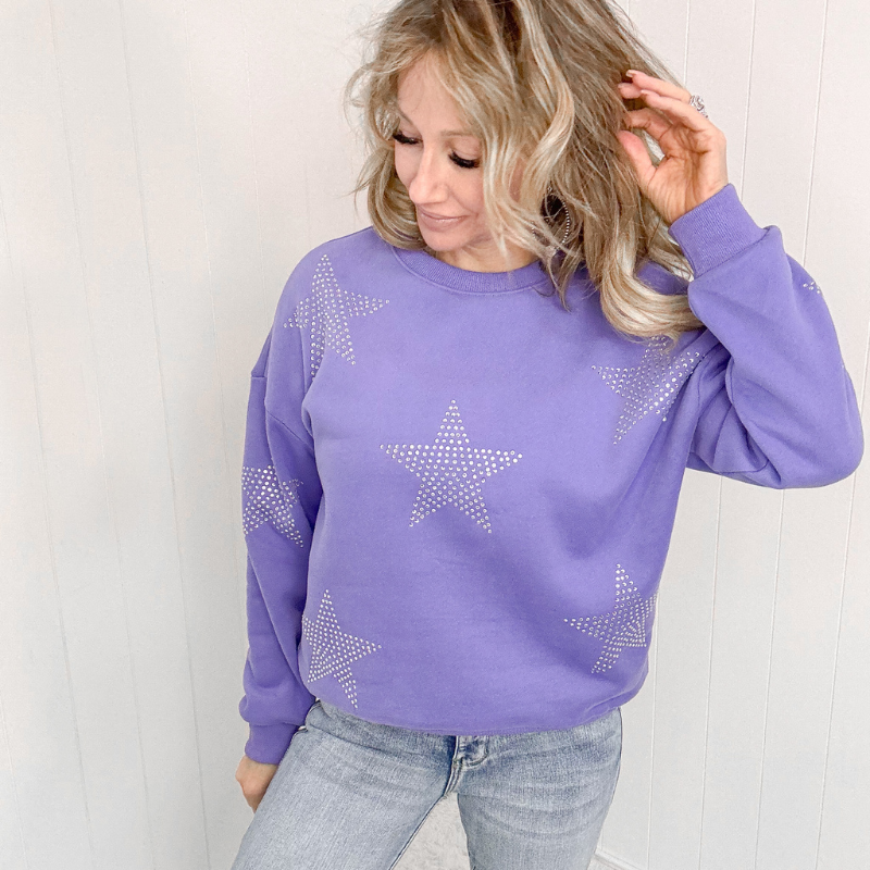 Periwinkle Bling Star Studded Sweatshirt - Boujee Boutique 