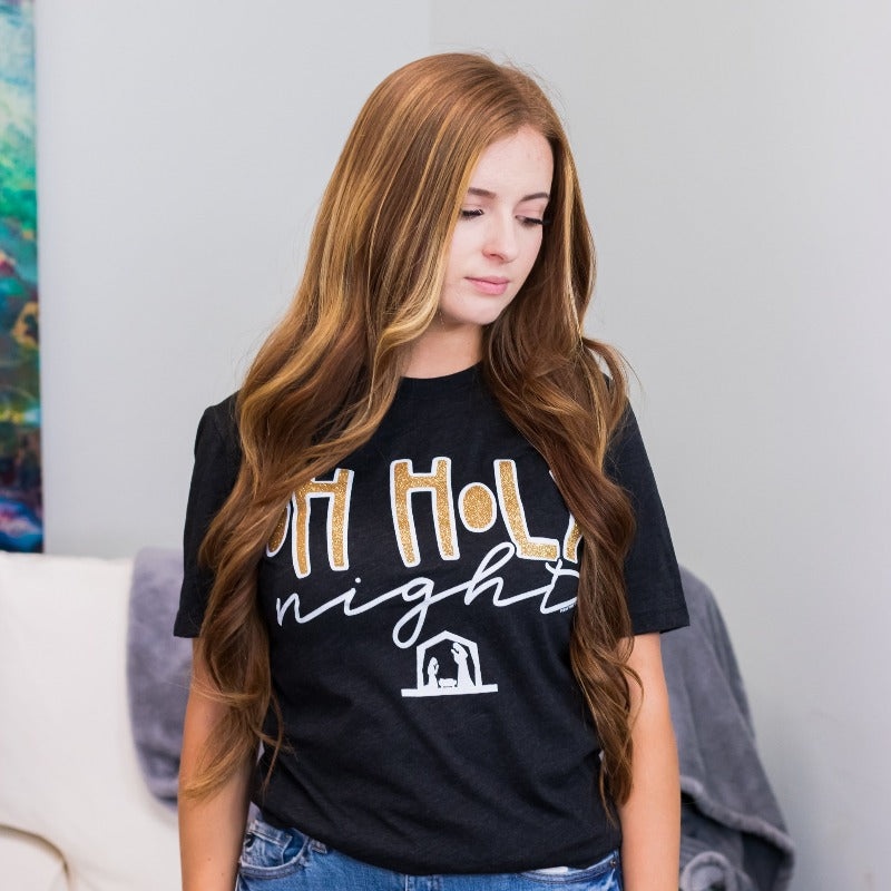 OH Holly Night Gold Glitter Graphic Tee - Boujee Boutique 