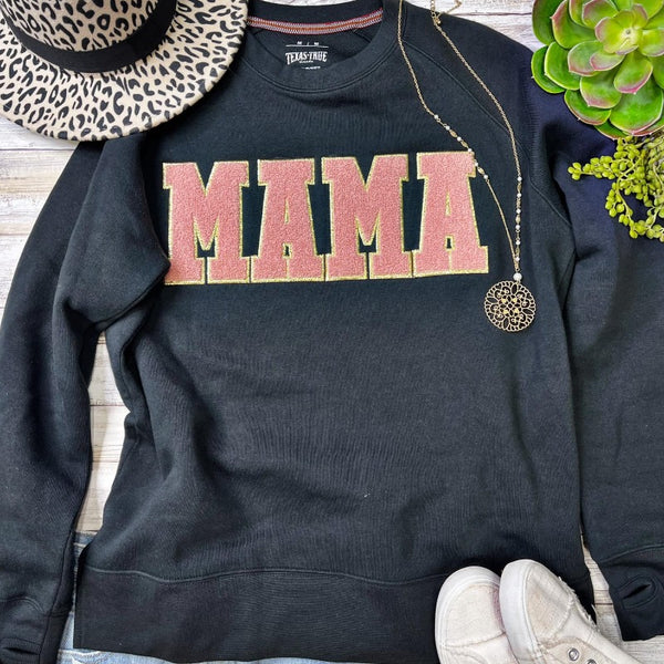 Mama Chenille Applique Patch Black Sweatshirt